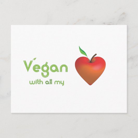 Vegan mit meinem ganzen Herzen (rotes Apfelherz) Postkarte (Vorderseite)