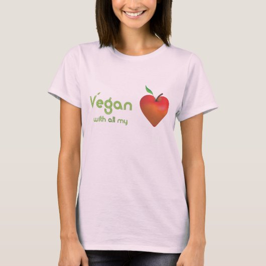 Vegan mit meinem ganzen Herzen (rotes Apfelherz) T-Shirt (Vorderseite)