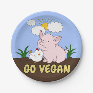 Vegan - Niedliches Schwein und Huhn Pappteller