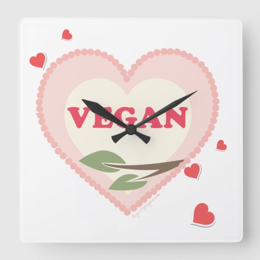 Vegan Quadratische Wanduhr (Vorderseite)