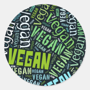 "Vegan" Word-Cloud-Mosaik Runder Aufkleber