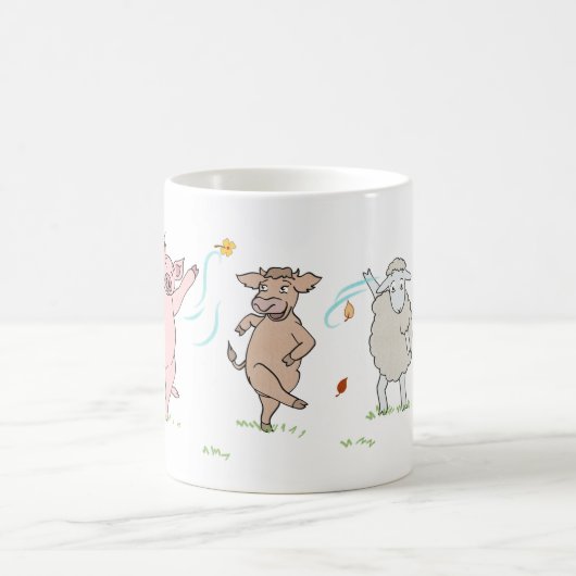 VeganBecher, Schwein, Kuh und Schaf, das tanzen Kaffeetasse (Mittel)