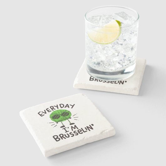 Vegane Brüssel-Sprossen Steinuntersetzer (Seitenansicht)