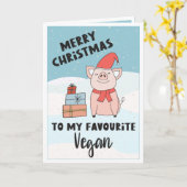 Vegane frohe Weihnachten mit niedlichem Ferkel und Karte (Gelbe Blume)