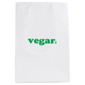 "vegane" grüne Buchstaben, weiß Mittlere Geschenktüte (Vorderseite)