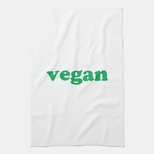 "vegane" grüne Buchstaben, weißer Hintergrund Geschirrtuch (Vertikal)