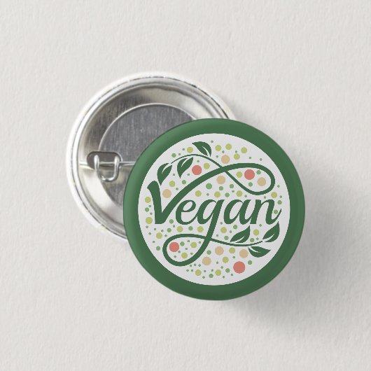 Vegane kreative Typografie mit grünen Blätter Button (Vorne & Hinten)