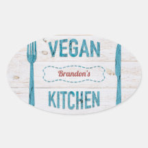 Vegane Küche personalisiert Oval Stickers