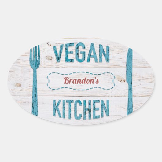 Vegane Küche personalisiert Oval Stickers (Vorderseite)
