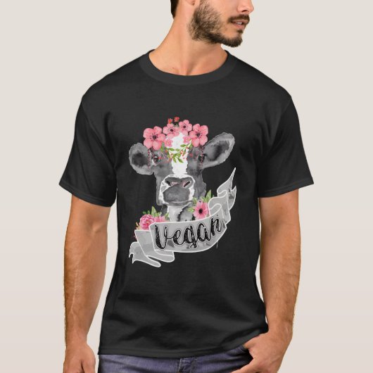 Vegane, lustige Kuh mit Blume-Headband-Geschenk T-Shirt (Vorderseite)