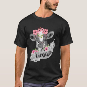 Vegane, lustige Kuh mit Blume-Headband-Geschenk T-Shirt