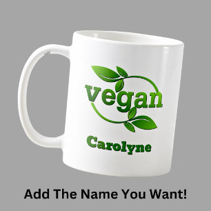 Vegane Namensgrüne Blätter hinzufügen Kaffeetasse