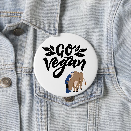 Vegane Person umarmt Kuh Button (Beispiel)