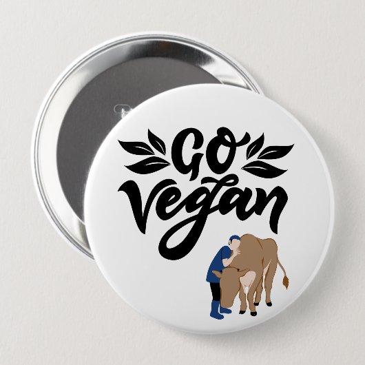 Vegane Person umarmt Kuh Button (Vorne & Hinten)
