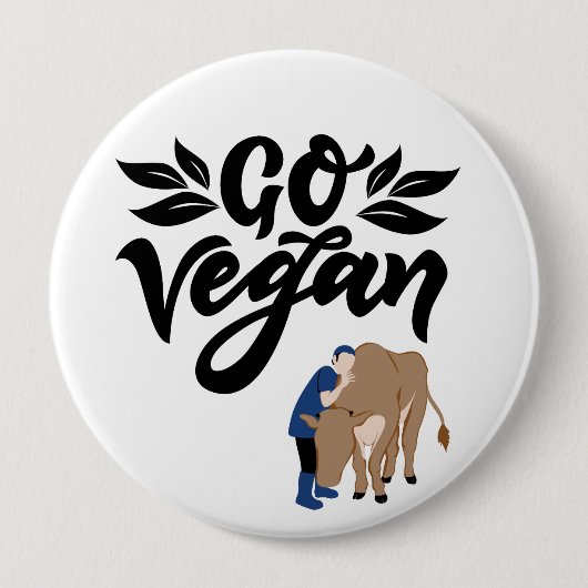 Vegane Person umarmt Kuh Button (Vorderseite)