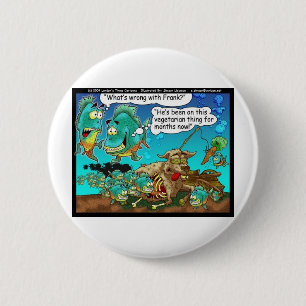 Vegane Piranhas Lustige Abseitige Cartoon Geschenk Button
