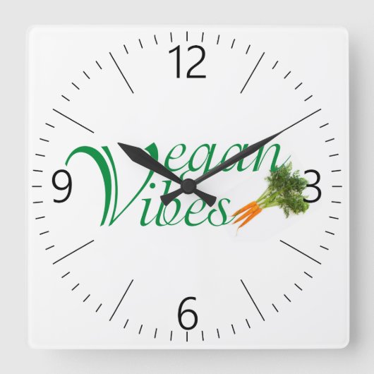 Vegane Vibes Quadratische Wanduhr (Vorderseite)