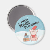 Vegane Weihnachten mit Cartoon-Ferkel und Geschenk Magnet (Vorderseite/Rückseite)