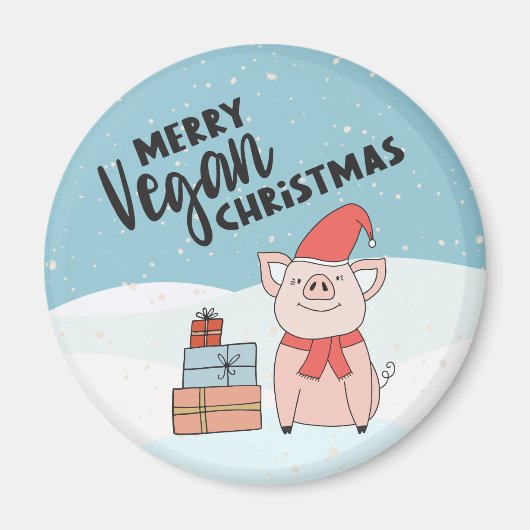 Vegane Weihnachten mit Cartoon-Ferkel und Geschenk Magnet (Vorne)