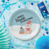 Vegane Weihnachten mit Cartoon-Ferkel und Geschenk Pappteller (Party)