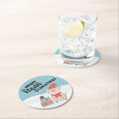 Vegane Weihnachten mit Cartoon-Ferkel und Geschenk Runder Pappuntersetzer (Vor Ort)