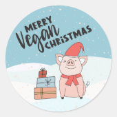 Vegane Weihnachten mit schönem Ferkel und Geschenk Runder Aufkleber (Vorderseite)