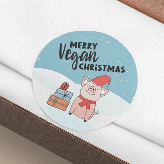 Vegane Weihnachten mit schönem Ferkel und Geschenk Runder Aufkleber
