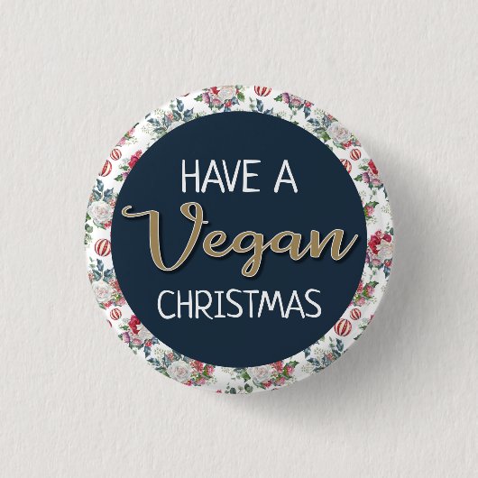 Vegane Weihnachtsretrine blau und goldfarben, blum Button (Vorderseite)