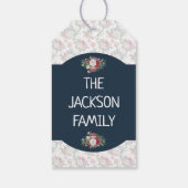 Vegane Weihnachtsretrine blau und goldfarben, blum Geschenkanhänger (Rückseite)