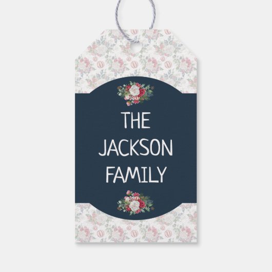 Vegane Weihnachtsretrine blau und goldfarben, blum Geschenkanhänger (Rückseite)