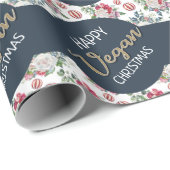 Vegane Weihnachtsretrine blau und goldfarben, blum Geschenkpapier (Rolleneckpunkt)