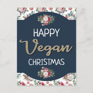 Vegane Weihnachtsretrine blau und goldfarben, blum Postkarte