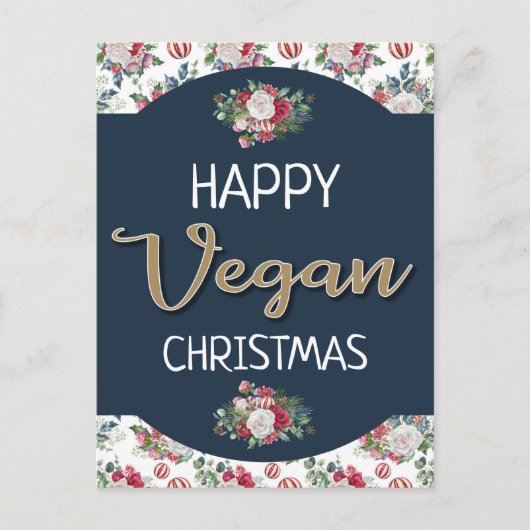 Vegane Weihnachtsretrine blau und goldfarben, blum Postkarte (Vorderseite)