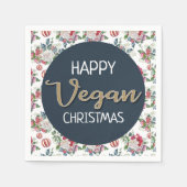 Vegane Weihnachtsretrine blau und goldfarben, blum Serviette (Vorderseite)