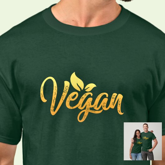 Vegane Word-Gelbe-Goldtypografie auf Grün T-Shirt