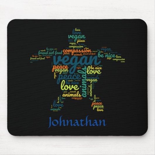 Vegane Wortwolke in Form einer Schildkröte Mousepad (Vorne)