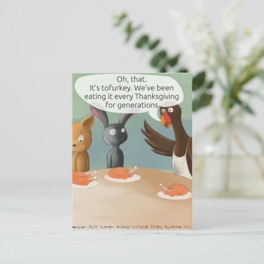 Veganer Erntedank Funny Feiertagspostkarte (Stehend Vorderseite)