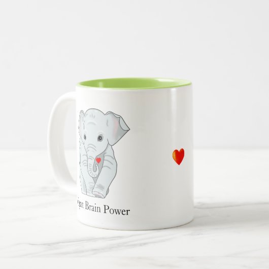 Veganer Hirn-Power Elefant, der ein Herz hält Zweifarbige Tasse (Vorderseite Links)