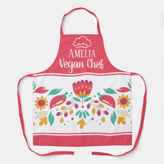 Veganer Koch, blumenradikal rot bunt Schürze (Vorderseite)