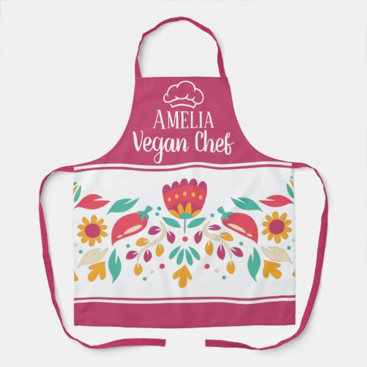 Veganer Koch florale Fuchsia Rose farbig Schürze (Vorderseite)