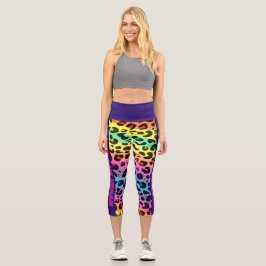 Veganer, lebendiger Regenbogendruck Capri Leggings