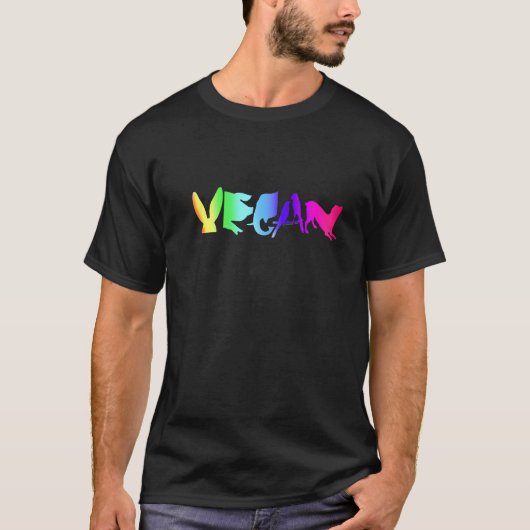 VEGANER LOGO-REGENBOGEN AUF DEM DUNKLEN T-SHIRT (Vorderseite)