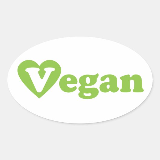 Veganer Text Grünes Herz Ovaler Aufkleber (Vorderseite)