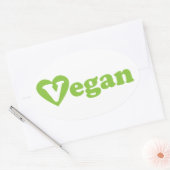 Veganer Text Grünes Herz Ovaler Aufkleber (Umschlag)