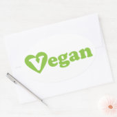 Veganer Text Grünes Herz Ovaler Aufkleber (Umschlag)