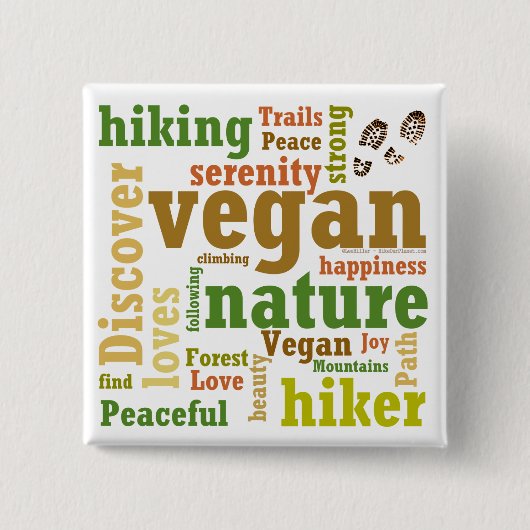 Veganer Wanderer Wander-Word-Cloud-Button Button (Vorderseite)