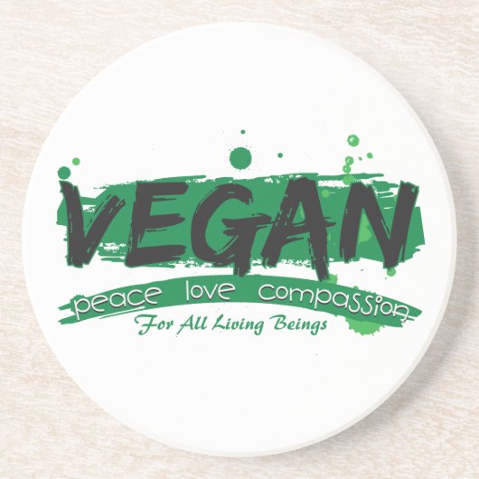 Veganes FriedensLiebe-Mitleid Getränkeuntersetzer (Vorne)