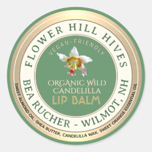 VEGANES FRIENDLY Candelilla Wachs Lip Balm Label Runder Aufkleber