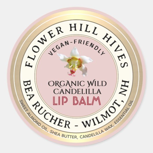 VEGANES FRIENDLY Candelilla Wachs Lip Balm Label Runder Aufkleber (Vorderseite)
