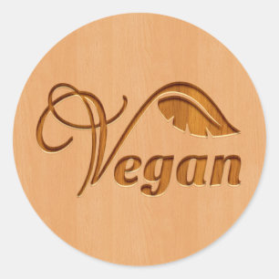 Veganes Logo geschnitzt im hölzernen Effekt Runder Aufkleber